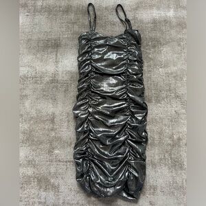 Katie J NYC Silver Metallic Ruched Bodycon mini dress - Mitzvah